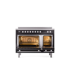 ILVE 48" Professional Plus II Series Freestanding Electric Double Oven Range with 8 Elements, Triple Glass Cool Door, Convection Oven, TFT Oven Control Display and Child Lock UPI486WMP