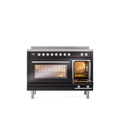 ILVE 48" Professional Plus II Series Freestanding Electric Double Oven Range with 8 Elements, Triple Glass Cool Door, Convection Oven, TFT Oven Control Display and Child Lock UPI486WMP