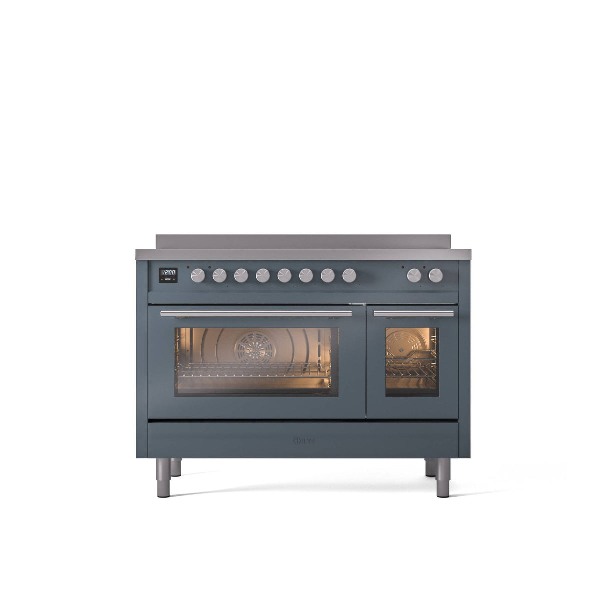 ILVE 48" Professional Plus II Series Freestanding Electric Double Oven Range with 8 Elements, Triple Glass Cool Door, Convection Oven, TFT Oven Control Display and Child Lock UPI486WMP