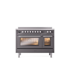 ILVE 48" Professional Plus II Series Freestanding Electric Double Oven Range with 8 Elements, Triple Glass Cool Door, Convection Oven, TFT Oven Control Display and Child Lock UPI486WMP
