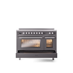ILVE 48" Professional Plus II Series Freestanding Electric Double Oven Range with 8 Elements, Triple Glass Cool Door, Convection Oven, TFT Oven Control Display and Child Lock UPI486WMP