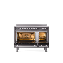 ILVE 48" Professional Plus II Series Freestanding Electric Double Oven Range with 8 Elements, Triple Glass Cool Door, Convection Oven, TFT Oven Control Display and Child Lock UPI486WMP