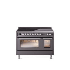 ILVE 48" Professional Plus II Series Freestanding Electric Double Oven Range with 8 Elements, Triple Glass Cool Door, Convection Oven, TFT Oven Control Display and Child Lock UPI486WMP