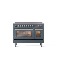 ILVE 48" Professional Plus II Series Freestanding Electric Double Oven Range with 8 Elements, Triple Glass Cool Door, Convection Oven, TFT Oven Control Display and Child Lock UPI486WMP