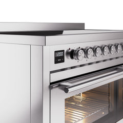 ILVE 48" Professional Plus II Series Freestanding Electric Double Oven Range with 8 Elements, Triple Glass Cool Door, Convection Oven, TFT Oven Control Display and Child Lock UPI486WMP