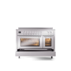 ILVE 48" Professional Plus II Series Freestanding Electric Double Oven Range with 8 Elements, Triple Glass Cool Door, Convection Oven, TFT Oven Control Display and Child Lock UPI486WMP