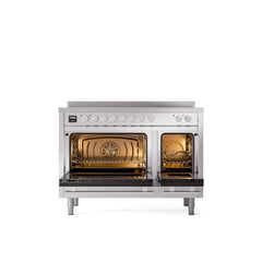 ILVE 48" Professional Plus II Series Freestanding Electric Double Oven Range with 8 Elements, Triple Glass Cool Door, Convection Oven, TFT Oven Control Display and Child Lock UPI486WMP