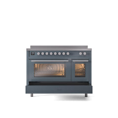ILVE 48" Professional Plus II Series Freestanding Electric Double Oven Range with 8 Elements, Triple Glass Cool Door, Convection Oven, TFT Oven Control Display and Child Lock UPI486WMP
