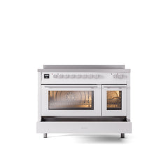 ILVE 48" Professional Plus II Series Freestanding Electric Double Oven Range with 8 Elements, Triple Glass Cool Door, Convection Oven, TFT Oven Control Display and Child Lock UPI486WMP
