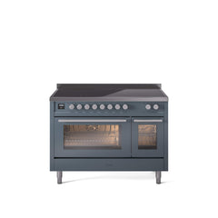 ILVE 48" Professional Plus II Series Freestanding Electric Double Oven Range with 8 Elements, Triple Glass Cool Door, Convection Oven, TFT Oven Control Display and Child Lock UPI486WMP