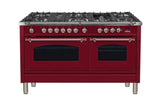ILVE 60 Inch Nostalgie Series Freestanding Double Oven Dual Fuel Range with 8 Sealed Burners and Griddle - UPN150FDMPBLXLP