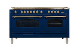 ILVE 60 Inch Nostalgie Series Freestanding Double Oven Dual Fuel Range with 8 Sealed Burners and Griddle - UPN150FDMPBLXLP
