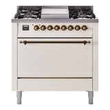 ILVE Nostalgie II 36" Dual Fuel Range with 6 Sealed Burners + Griddle Solid Door UP36FQNMP