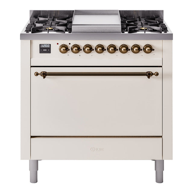 ILVE Nostalgie II 36" Dual Fuel Range with 6 Sealed Burners + Griddle Solid Door UP36FQNMP
