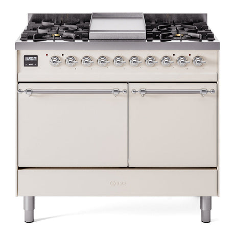 ILVE Nostalgie II 40" Dual Fuel Range with 6 Sealed Burners + Griddle Solid Door UPD40FQNMP