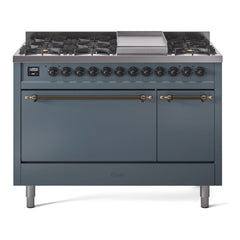 ILVE Nostalgie II 48" Dual Fuel Range with 8 Sealed Burners + Griddle Solid Door UP48FQNMP