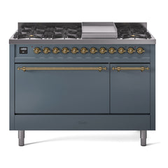 ILVE Nostalgie II 48" Dual Fuel Range with 8 Sealed Burners + Griddle Solid Door UP48FQNMP