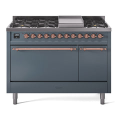 ILVE Nostalgie II 48" Dual Fuel Range with 8 Sealed Burners + Griddle Solid Door UP48FQNMP