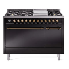 ILVE Nostalgie II 48" Dual Fuel Range with 8 Sealed Burners + Griddle Solid Door UP48FQNMP