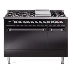 ILVE Nostalgie II 48" Dual Fuel Range with 8 Sealed Burners + Griddle Solid Door UP48FQNMP