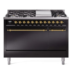 ILVE Nostalgie II 48" Dual Fuel Range with 8 Sealed Burners + Griddle Solid Door UP48FQNMP