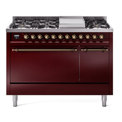 ILVE Nostalgie II 48" Dual Fuel Range with 8 Sealed Burners + Griddle Solid Door UP48FQNMP