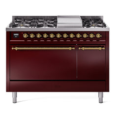 ILVE Nostalgie II 48" Dual Fuel Range with 8 Sealed Burners + Griddle Solid Door UP48FQNMP