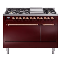 ILVE Nostalgie II 48" Dual Fuel Range with 8 Sealed Burners + Griddle Solid Door UP48FQNMP