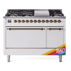ILVE Nostalgie II 48" Dual Fuel Range with 8 Sealed Burners + Griddle Solid Door UP48FQNMP