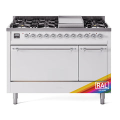 ILVE Nostalgie II 48" Dual Fuel Range with 8 Sealed Burners + Griddle Solid Door UP48FQNMP