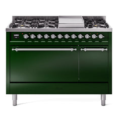 ILVE Nostalgie II 48" Dual Fuel Range with 8 Sealed Burners + Griddle Solid Door UP48FQNMP