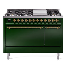 ILVE Nostalgie II 48" Dual Fuel Range with 8 Sealed Burners + Griddle Solid Door UP48FQNMP
