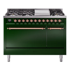 ILVE Nostalgie II 48" Dual Fuel Range with 8 Sealed Burners + Griddle Solid Door UP48FQNMP