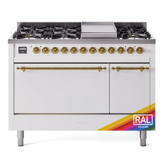 ILVE Nostalgie II 48" Dual Fuel Range with 8 Sealed Burners + Griddle Solid Door UP48FQNMP