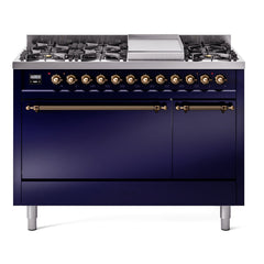 ILVE Nostalgie II 48" Dual Fuel Range with 8 Sealed Burners + Griddle Solid Door UP48FQNMP