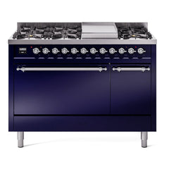 ILVE Nostalgie II 48" Dual Fuel Range with 8 Sealed Burners + Griddle Solid Door UP48FQNMP