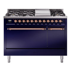 ILVE Nostalgie II 48" Dual Fuel Range with 8 Sealed Burners + Griddle Solid Door UP48FQNMP