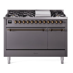 ILVE Nostalgie II 48" Dual Fuel Range with 8 Sealed Burners + Griddle Solid Door UP48FQNMP