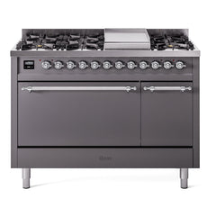 ILVE Nostalgie II 48" Dual Fuel Range with 8 Sealed Burners + Griddle Solid Door UP48FQNMP