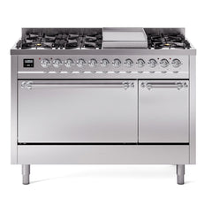 ILVE Nostalgie II 48" Dual Fuel Range with 8 Sealed Burners + Griddle Solid Door UP48FQNMP