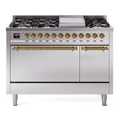 ILVE Nostalgie II 48" Dual Fuel Range with 8 Sealed Burners + Griddle Solid Door UP48FQNMP