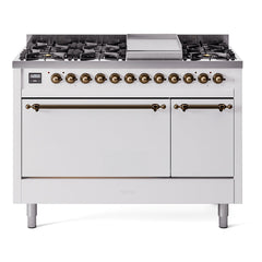 ILVE Nostalgie II 48" Dual Fuel Range with 8 Sealed Burners + Griddle Solid Door UP48FQNMP