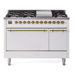 ILVE Nostalgie II 48" Dual Fuel Range with 8 Sealed Burners + Griddle Solid Door UP48FQNMP