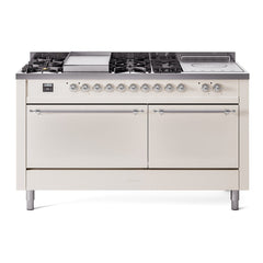 ILVE Nostalgie II 60" Dual Fuel Range with 7 Sealed Burners + Griddle + French Top Solid Door UP60FSQNMP