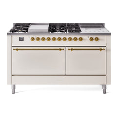 ILVE Nostalgie II 60" Dual Fuel Range with 7 Sealed Burners + Griddle + French Top Solid Door UP60FSQNMP