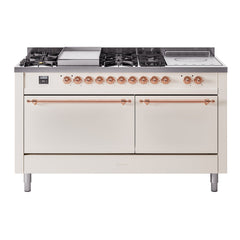 ILVE Nostalgie II 60" Dual Fuel Range with 7 Sealed Burners + Griddle + French Top Solid Door UP60FSQNMP