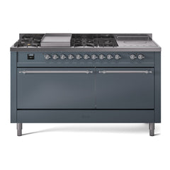 ILVE Nostalgie II 60" Dual Fuel Range with 7 Sealed Burners + Griddle + French Top Solid Door UP60FSQNMP