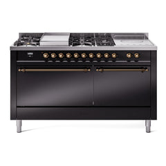 ILVE Nostalgie II 60" Dual Fuel Range with 7 Sealed Burners + Griddle + French Top Solid Door UP60FSQNMP
