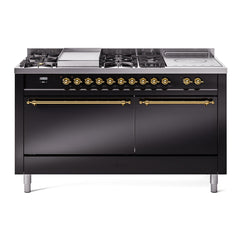 ILVE Nostalgie II 60" Dual Fuel Range with 7 Sealed Burners + Griddle + French Top Solid Door UP60FSQNMP