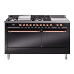 ILVE Nostalgie II 60" Dual Fuel Range with 7 Sealed Burners + Griddle + French Top Solid Door UP60FSQNMP